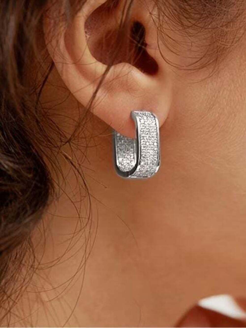 Classic Silver Pavé Hoop Earrings - Elegant Women Jewelry